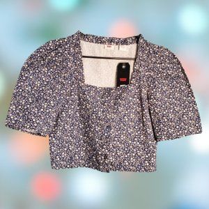 Levi's, Prairie Floral Crop Top, Button Down Blouse, 100% Cotton, Women's M